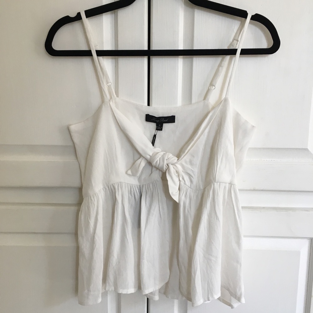 Honey Punch White Front Tie Crop Tank